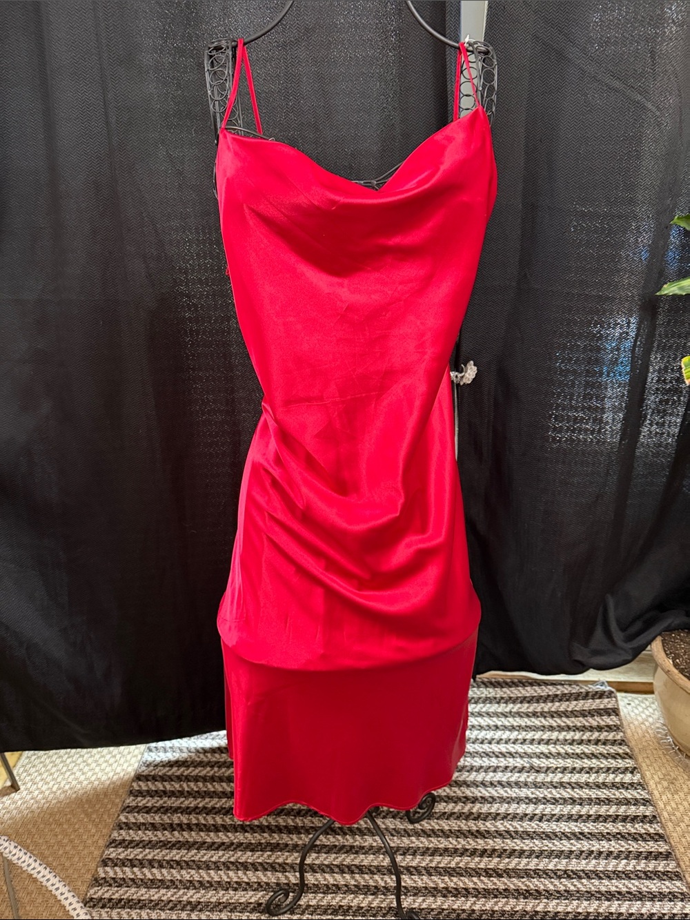 Emma & Michele Bright Red Satin Cowl Slip Maxi Dress
